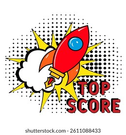 Top score. Comic book explosion with text Top score. Banner for business, marketing and advertising. Social Media banner. Vector bright cartoon illustration in retro pop art style. Creative poster.