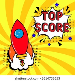 Top score. Comic book explosion with text Top score. Banner for business, marketing and advertising. Social Media banner. Vector bright cartoon illustration in retro pop art style. Creative poster.