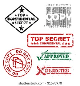 Top secret, approved, rejected, top confidental, copy stamps