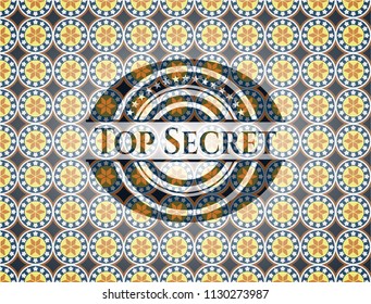 Top Secret arabic emblem background. Arabesque decoration.