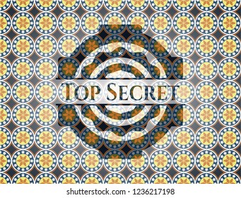Top Secret arabic style emblem. Arabesque decoration.