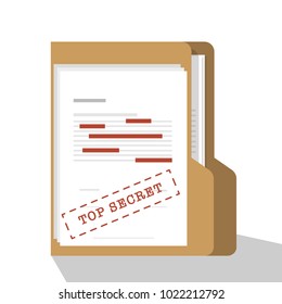 Top Secret Confidential And Classified Data Concept Illustration. Paper With Folder And Label File Confidential. Flat Vector Illustration