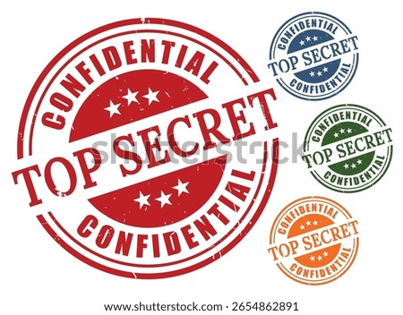 Top Secret Confidential Stamp Vector Set, Grunge Style Classified Label Pack