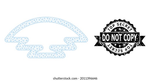 Top Secret Do Not Copy textured stamp seal and vector ice hill mesh structure. Black stamp seal contains Top Secret Do Not Copy text inside ribbon and rosette. Abstract 2d mesh ice hill,