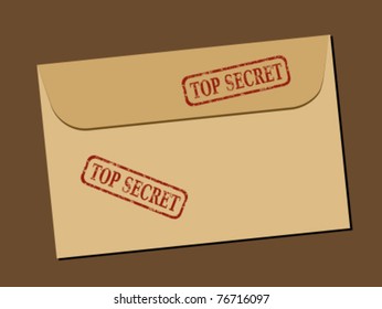 Top secret document in envelope. Rubber stamp - grungy illustration with text Top Secret.
