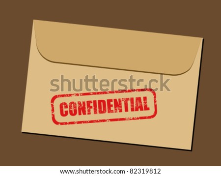 Top secret document in envelope. Rubber stamp - grungy illustration with text Confidential.
