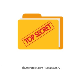 Top Secret Document Files Folder With Confidential Information Flat Icon, Concept Of Spy Classified Report With Stamp