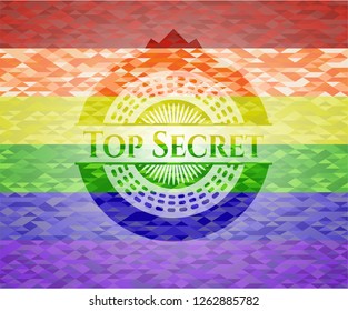 Top Secret emblem on mosaic background with the colors of the LGBT flag