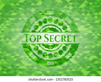 Top Secret green emblem with triangle mosaic background