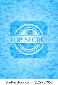 Top Secret light blue emblem with triangle mosaic background