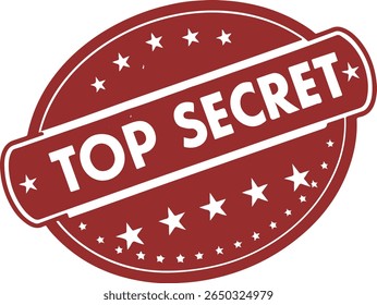 Top Secret Stamp Icon, red oval label, military document seal, white bold text, security clearance symbol for confidential visuals
