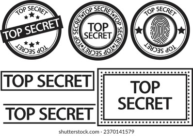 Top secret stamp set in black color, vector art illustrations.