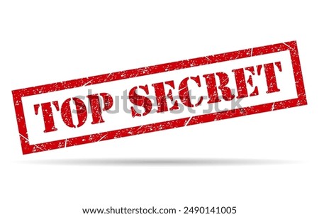 Top secret stamp shadow symbol, label sticker sign button, text banner vector illustration .