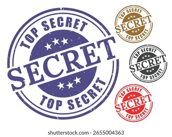 Top Secret Stamp Vector Set, Grunge Style Confidential Label Pack