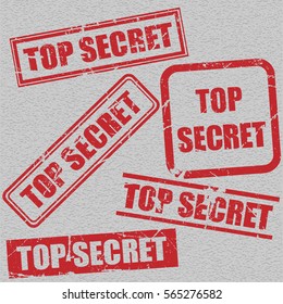 top secret text rubber seal stamp watermark. Caption inside rounded rectangular banner with grunge design and dirty texture. Slanted vector ink sticker on paper background.