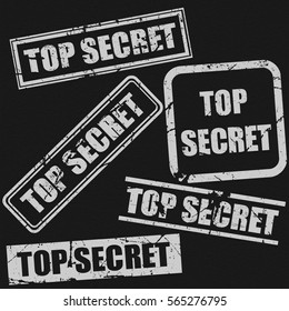 top secret text rubber seal stamp watermark. Caption inside rounded rectangular banner with grunge design and dirty texture. Slanted vector ink sticker on paper background.