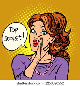 top secret. women gossip rumor. Comic cartoon pop art retro vector illustration drawing