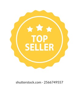 Top seller label badge icon. Business, product quality, sale, promotion, guarantee, marketing, advertising concepts. Flat vector design isolated illustration. 