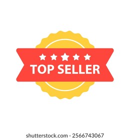 Top seller label ribbon badge icon. Business, product quality, sale, promotion, marketing, advertising concepts. Flat vector design isolated illustration.