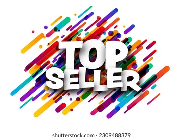 Top seller sign over colorful brush strokes backgaround. Design element. Vector illustration.