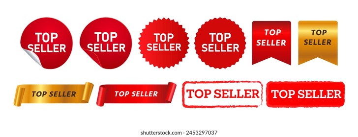 top seller stamp label sticker and ribbon sign for best product business marketing