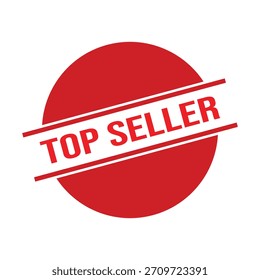 Briefmarke des Topsellers. Top-Verkäufer, runde Briefmarke einzeln auf weißem Hintergrund. Rechteckiges Schild des Topsellers. Briefmarke des Hauptverkäufers