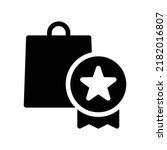 Top selling badge icon with star and shopping bag in black solid style