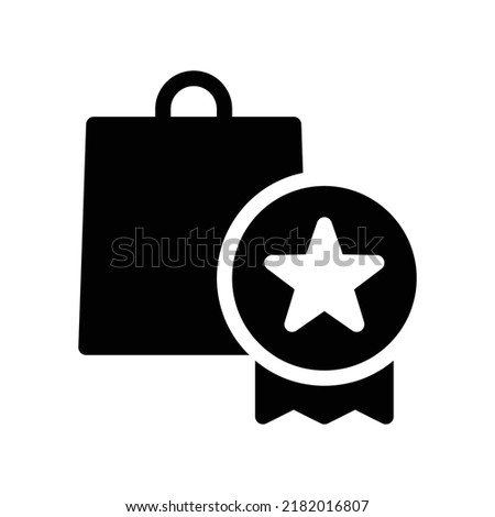 Top selling badge icon with star and shopping bag in black solid style