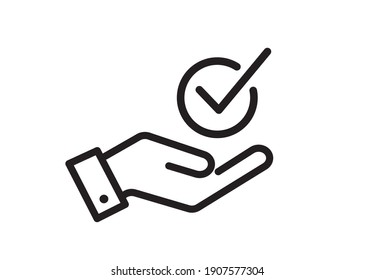 Top services icon isolated on white background. Check mark in hand icon. Best service concept. Vector illustration