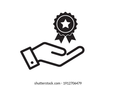 Top services rating icon isolated on white background. Star in hand icon. Vector illustration
