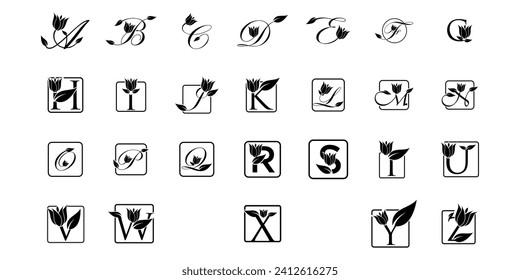 Colección superior Diseño de logotipo de flor creativa con letra combinada del logotipo A a Z|rose| vector premium