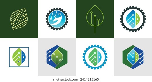 Top set nature technology logo design with modern concept| premium vector