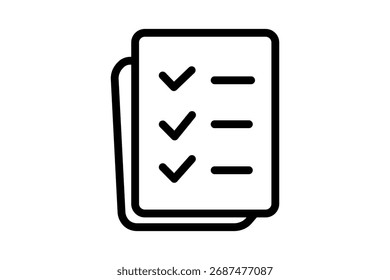 The top sheet of paper has three lines, each with a checkmark, indicating that a list of tasks or items has been completed.