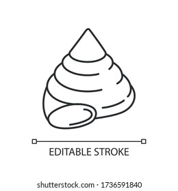 Top shell pixel perfect linear icon. Exotic snail cockleshell thin line customizable illustration. Contour symbol. Molluscan conch, sea shell vector isolated outline drawing. Editable stroke