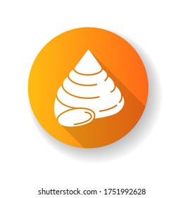 Top shell yellow flat design long shadow glyph icon. Exotic snail cockleshell, conchology Cittarium pica. Empty gastropod animal, molluscan conch, sea shell silhouette RGB color illustration