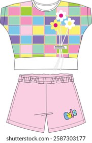 top with shorts flower pattren outline vector art.eps