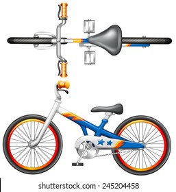 A top and side view of a bicycle on a white background