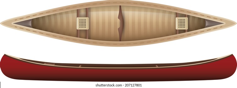 Top and side view of a canoe.