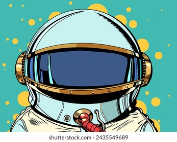 Top of a space suit for astronauts. Human exploration of outer space, Cosmonautics Day. Galactic offers from your store. Comic cartoon pop art retro vector illustration hand drawing