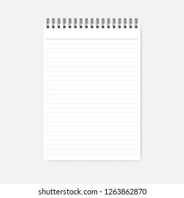 Top spiral lined notebook, realistic mock-up. Wire bound notepad template. A4 diary, mockup.