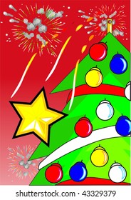 Top star of Christmas tree falling by shock of exploding fireworks
