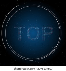 The top symbol filled with white dots. Pointillism style. Some dots is red. Vector illustration on blue background with stars