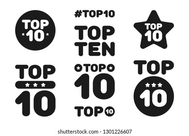 Top ten 10 black and white icon set. Vector illustration.