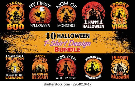 Top Ten Halloween T-Shirt Design Bundle. Halloween t-shirt design bundle, easy to print all-purpose for men, women, and children svg