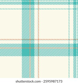 Top texture background check, abstract seamless pattern tartan. Tailor textile fabric vector plaid in sea shell and teal colors palette.