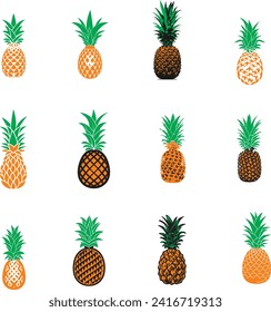 The top third of the pineapple is a golden yellow color, while the bottom two-thirds are a light greenish-yellow color. The rough, bumpy texture of the pineapple rind is visible