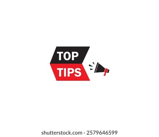 Top tips banner with megaphone icon and speech bubble or helpful tricks with loudspeaker symbol