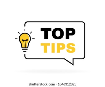 Top tips geometric message bubble with light bulb emblem. Banner design for business and advertising. Vector illustration.