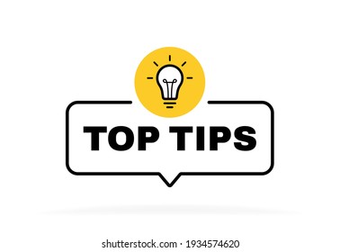 Top tips geometric message bubble with light bulb emblem. Banner design for business and advertising. Vector illustration.