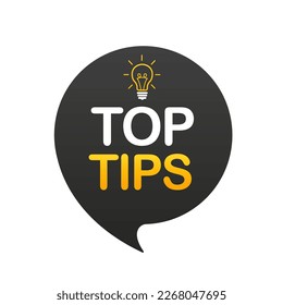 Top tips geometric message bubble with light bulb emblem. Banner design for business and advertising. Quick tips, tooltip, advice and idea for business and advertising. Vector illustration